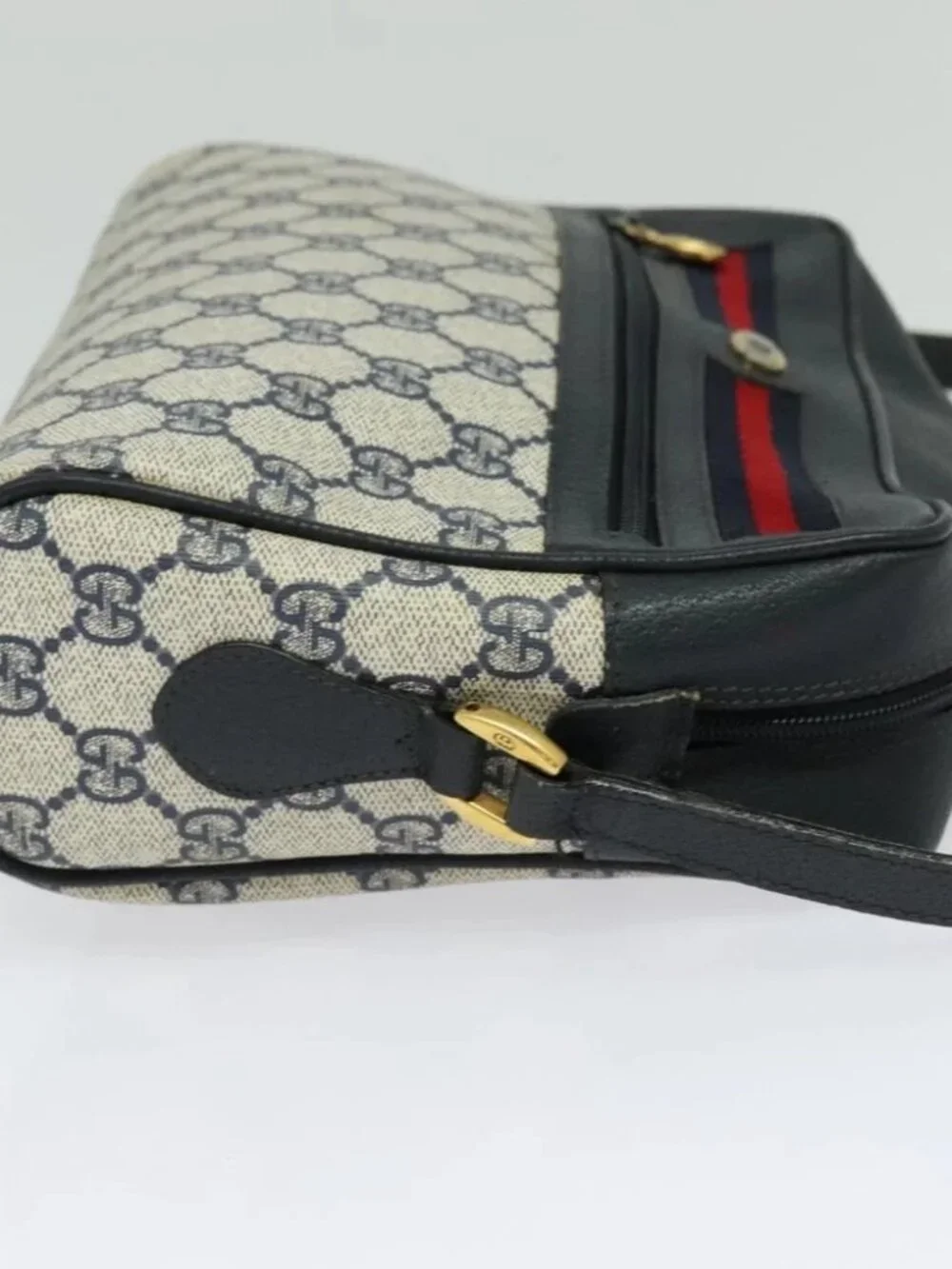 GUCCI GG Supreme Sherry Line Shoulder Bag PVC Navy Gold - Picture 6 of 16